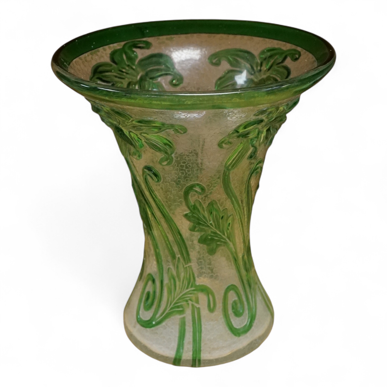 A Webb green overlay floral waisted vase, 22cm high